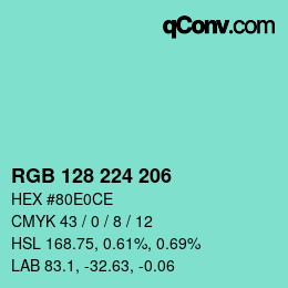 Color code: RGB 128 224 206 | qconv.com
