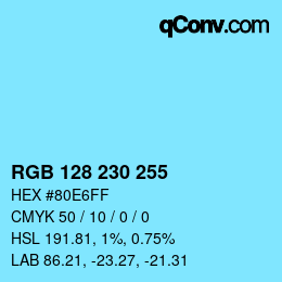 Código de color: RGB 128 230 255 | qconv.com