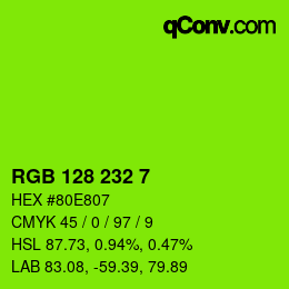 Color code: RGB 128 232 7 | qconv.com