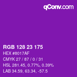 Color code: RGB 128 23 175 | qconv.com