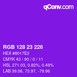 Color code: RGB 128 23 226 | qconv.com