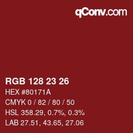 Color code: RGB 128 23 26 | qconv.com
