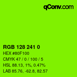 颜色代码: RGB 128 241 0 | qconv.com