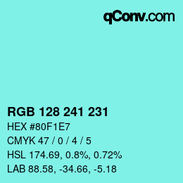 Color code: RGB 128 241 231 | qconv.com