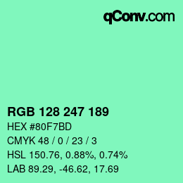 カラーコード: RGB 128 247 189 | qconv.com