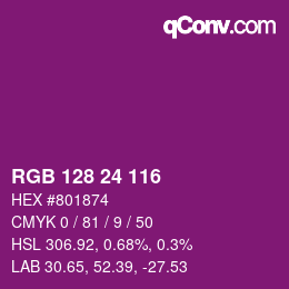 颜色代码: RGB 128 24 116 | qconv.com