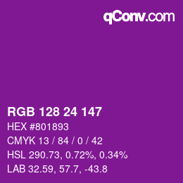 颜色代码: RGB 128 24 147 | qconv.com