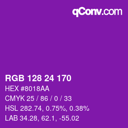 颜色代码: RGB 128 24 170 | qconv.com