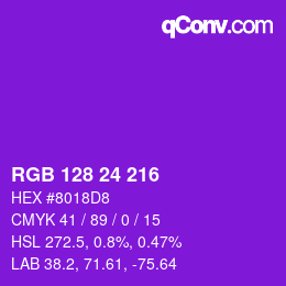 颜色代码: RGB 128 24 216 | qconv.com