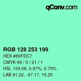 Color code: RGB 128 253 199 | qconv.com