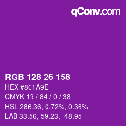 カラーコード: RGB 128 26 158 | qconv.com