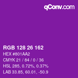 Color code: RGB 128 26 162 | qconv.com