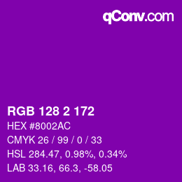 颜色代码: RGB 128 2 172 | qconv.com