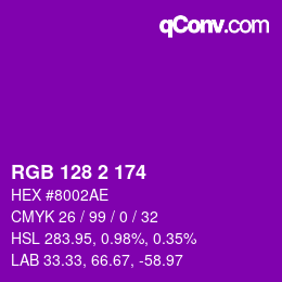 カラーコード: RGB 128 2 174 | qconv.com