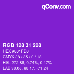 Color code: RGB 128 31 208 | qconv.com