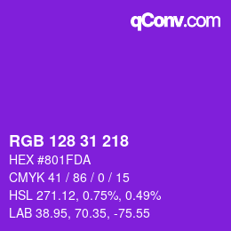 Color code: RGB 128 31 218 | qconv.com