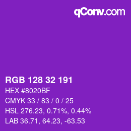 Color code: RGB 128 32 191 | qconv.com