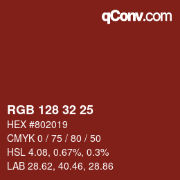 颜色代码: RGB 128 32 25 | qconv.com