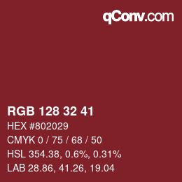 颜色代码: RGB 128 32 41 | qconv.com