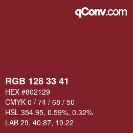 颜色代码: RGB 128 33 41 | qconv.com