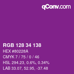 颜色代码: RGB 128 34 138 | qconv.com