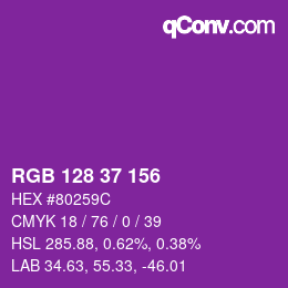 カラーコード: RGB 128 37 156 | qconv.com