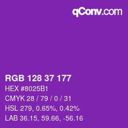 Color code: RGB 128 37 177 | qconv.com
