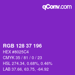 Color code: RGB 128 37 196 | qconv.com