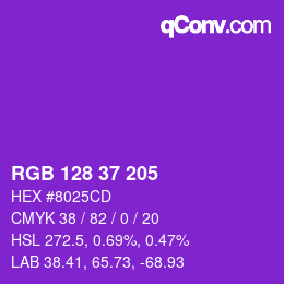 カラーコード: RGB 128 37 205 | qconv.com