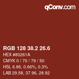 カラーコード: RGB 128 38.2 26.6 | qconv.com