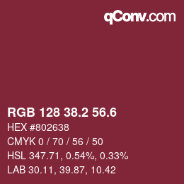 カラーコード: RGB 128 38.2 56.6 | qconv.com