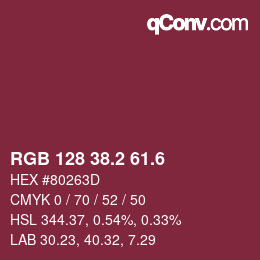カラーコード: RGB 128 38.2 61.6 | qconv.com