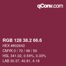 カラーコード: RGB 128 38.2 66.6 | qconv.com