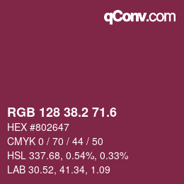 カラーコード: RGB 128 38.2 71.6 | qconv.com