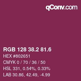 カラーコード: RGB 128 38.2 81.6 | qconv.com