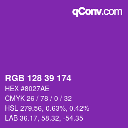 Color code: RGB 128 39 174 | qconv.com
