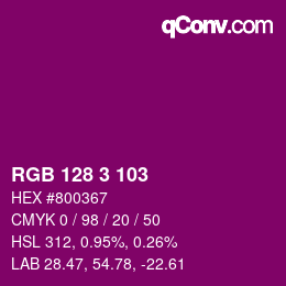 カラーコード: RGB 128 3 103 | qconv.com