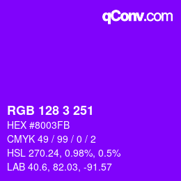 Color code: RGB 128 3 251 | qconv.com