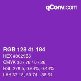 颜色代码: RGB 128 41 184 | qconv.com