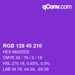 颜色代码: RGB 128 45 210 | qconv.com