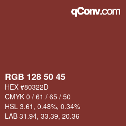 カラーコード: RGB 128 50 45 | qconv.com