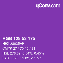 Color code: RGB 128 53 175 | qconv.com