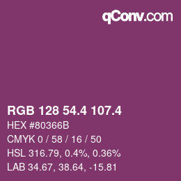 カラーコード: RGB 128 54.4 107.4 | qconv.com
