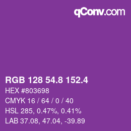 カラーコード: RGB 128 54.8 152.4 | qconv.com