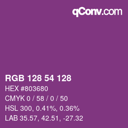Color code: RGB 128 54 128 | qconv.com