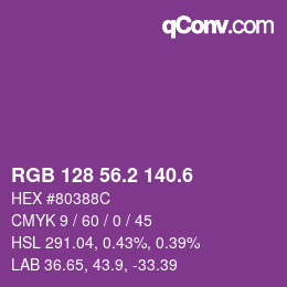 カラーコード: RGB 128 56.2 140.6 | qconv.com