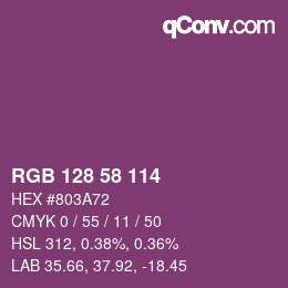 Code couleur: RGB 128 58 114 | qconv.com