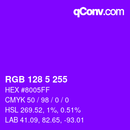 Color code: RGB 128 5 255 | qconv.com