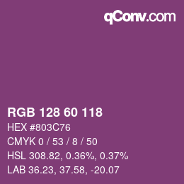Color code: RGB 128 60 118 | qconv.com