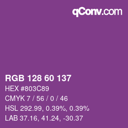 カラーコード: RGB 128 60 137 | qconv.com